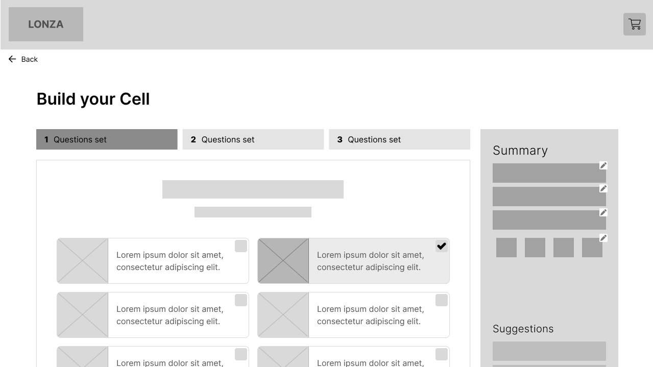 CellFindr guided selection configurator interface