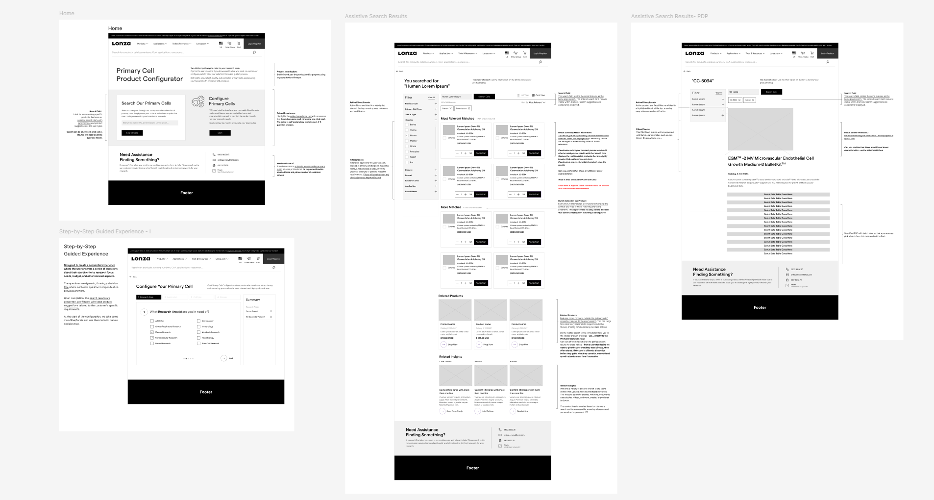 Early wireframe exploration showing multiple entry points, guided flows, and system relationships